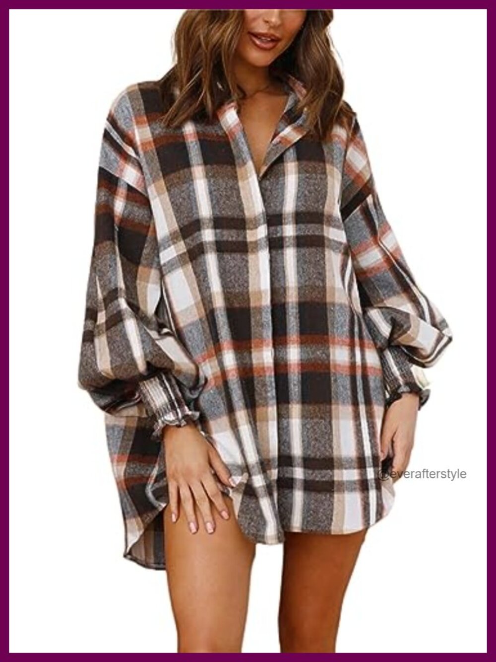 Plaid Flannel Oversized Button Down Shirt Shacket Blouse
